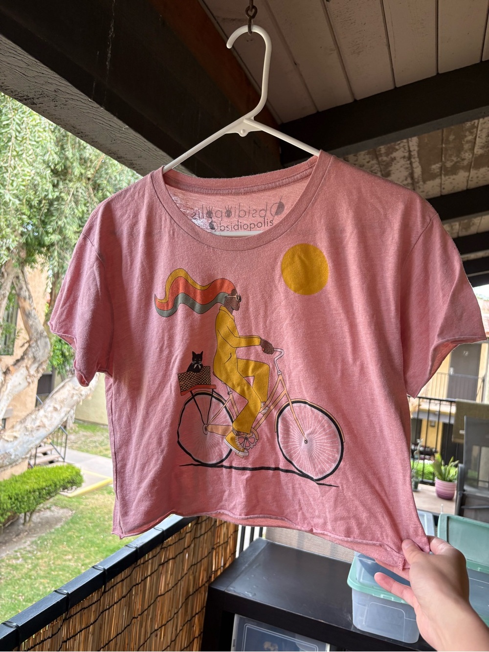 Pink Graphic Bicycle Tee with Yellow Accent